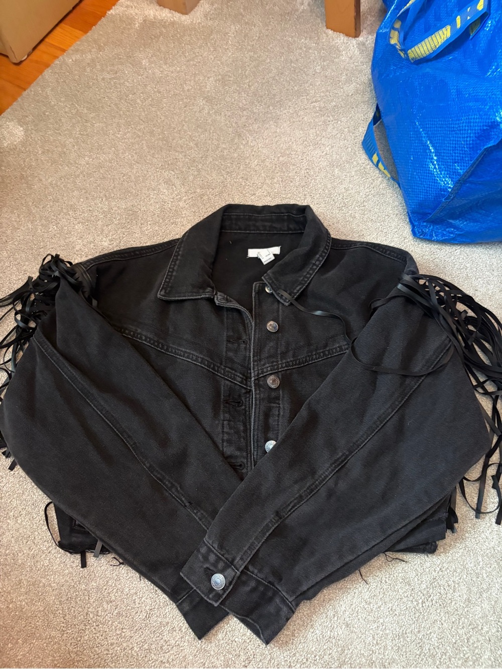 Forever 21 Black Fringe-Trim Denim Jacket